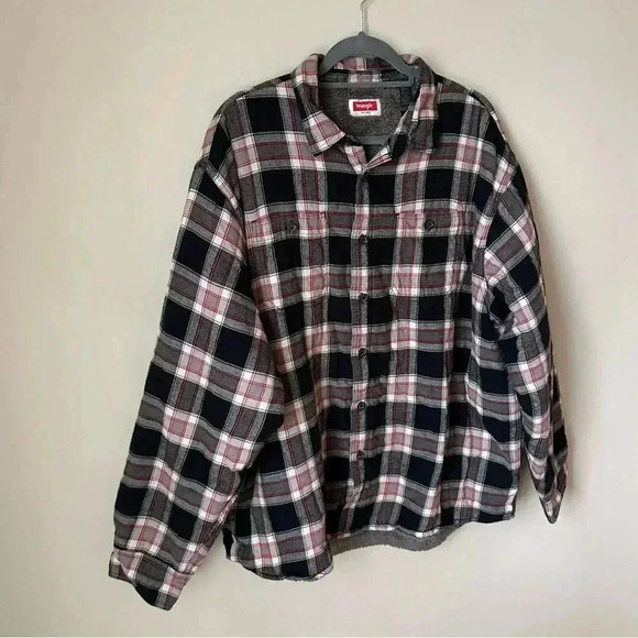 Wrangler Men’s Plaid Sherpa Fleece Lined Button Down Shirt Jacket Shacket 2XL - Picture 3 of 7